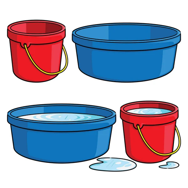 Illustration Cute Cartoon Bucket Tub Water Empty Filled — Archivo Imágenes Vectoriales