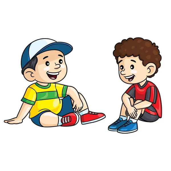 Illustration Cute Cartoon Boys Chatting While Sitting — Archivo Imágenes Vectoriales