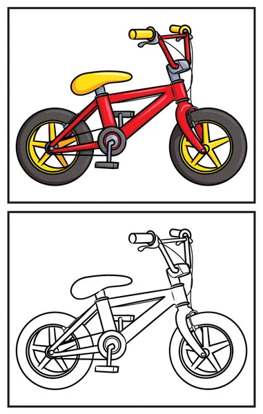 Coloring Book Cute Bicycle Coloring Page Colorful Clipart Character Vector — Vetor de Stock