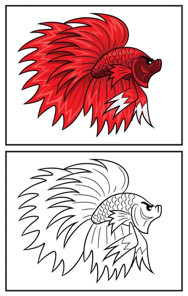 Coloring Book Cute Betta Fish Coloring Page Colorful Clipart Character — Stockový vektor