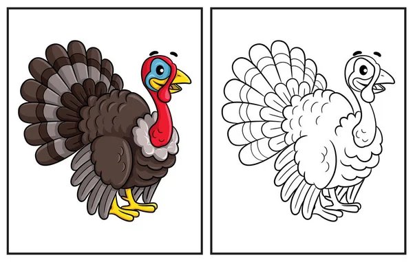 Coloring Book Cute Turkey Coloring Page Colorful Clipart Character Vector — Stock vektor