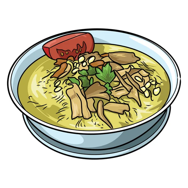 Illustration Cute Cartoon Soto Noodle Soup — Stock Vector