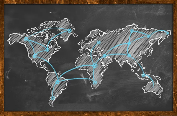 Mapa del mundo red tiza azul — Foto de Stock