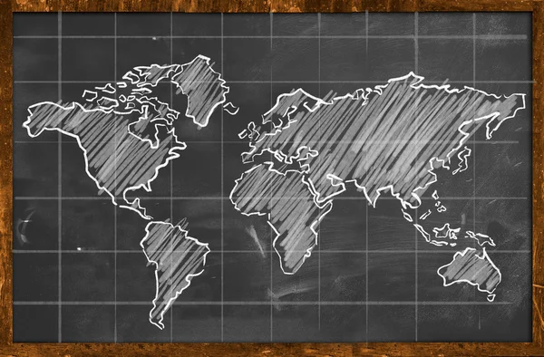 World map chalk drawing blackboard — Stock Photo, Image