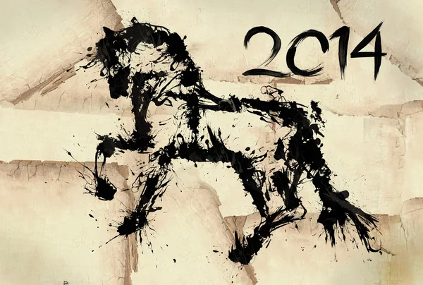 Ano de cavalo desenhar 2014 tinta preta — Fotografia de Stock