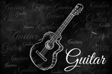 yazı tahtası üzerinde çizim klasik akustik gitar