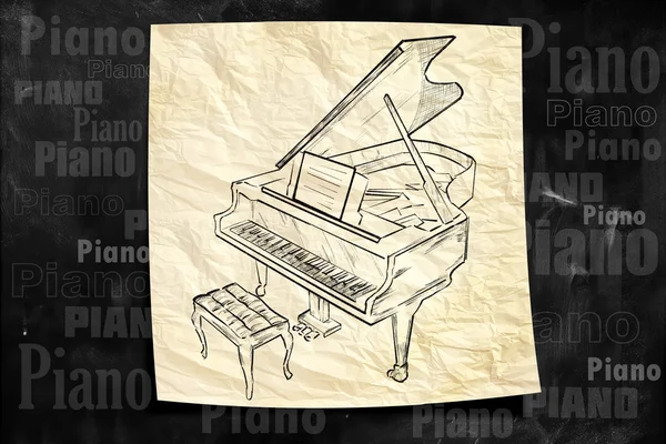 Desenho de papel de piano no quadro negro — Fotografia de Stock