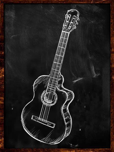 Skica kytara kreslení na tabuli — Stock fotografie