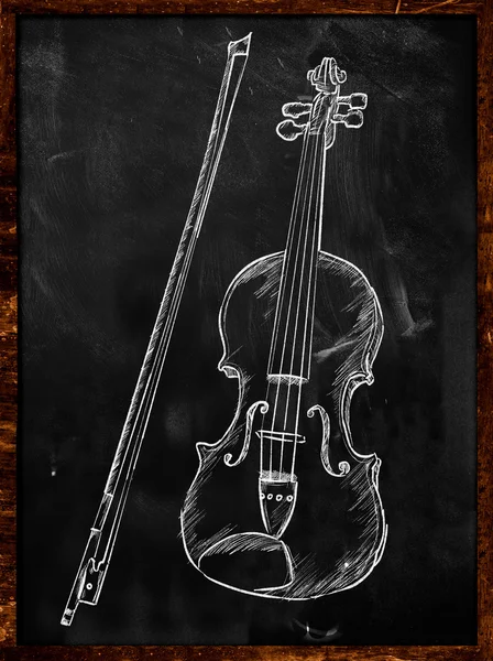 Desenho de violino Esboço no quadro negro — Fotografia de Stock