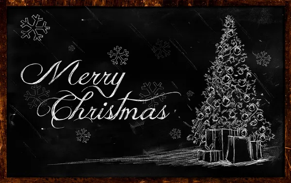 Merry Christmas tree Drawing on blackboard — Stock Photo, Image