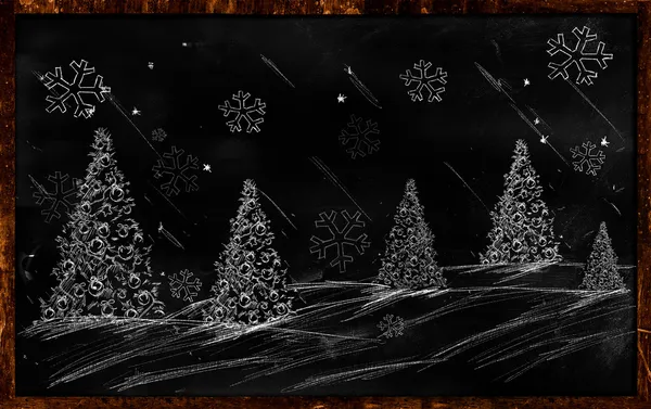 Noel çizim kış yazı tahtası üzerinde — Stok fotoğraf