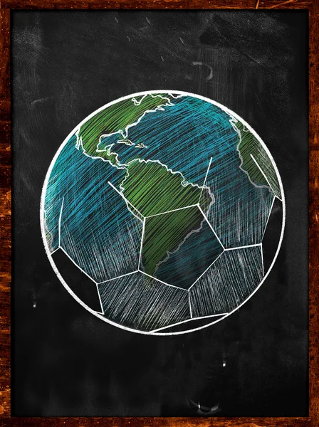 足球地球素描黑板 — 图库照片