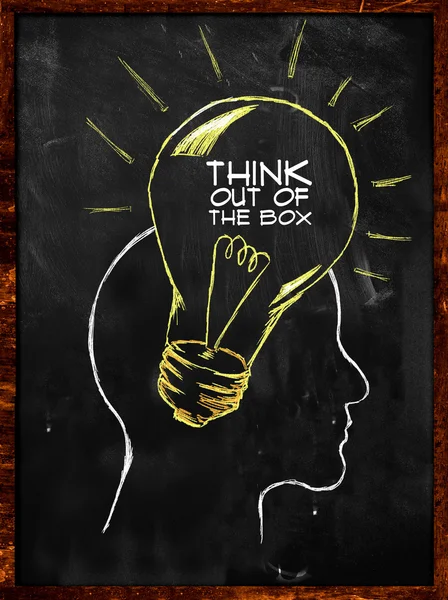 Think out of the box sketch on blackboard — Stock Photo, Image