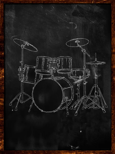 黒板にチョーク スケッチ (ドラム) — ストック写真