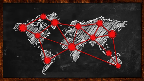 World Dot Red Connection sur tableau noir — Photo