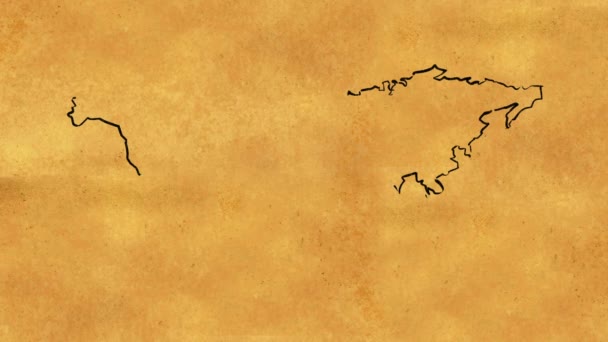 Карта мира Эскиз акварели на старой анимации петли бумаги — стоковое видео
