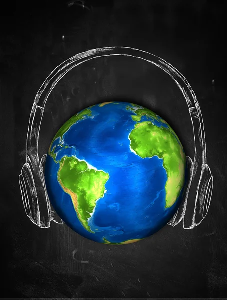 Earth Sketch Headphone music Background — Stock Photo, Image