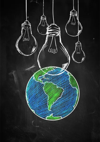 Dünya kroki blackboard kadar ışık — Stok fotoğraf