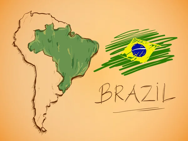 Brasilien karta och nationella flagga — Stock vektor