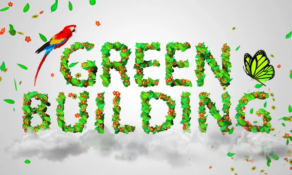 Zelená budova listy — Stock fotografie