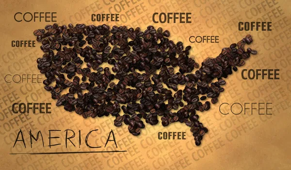 Amerika Karte Kaffeebohnen — Stockfoto
