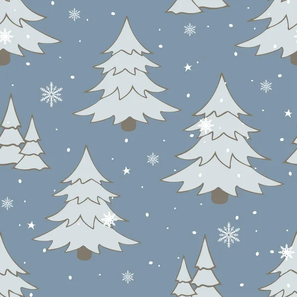 Nahtloses Vektormuster Mit Einfachem Winterwald Auf Blauem Hintergrund Weihnachten Festliche — Stockvektor