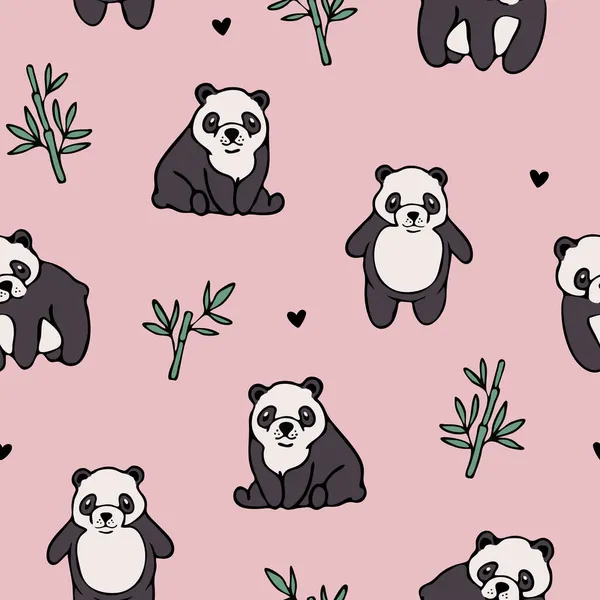 Nahtloses Vektormuster Mit Niedlichem Panda Auf Rosa Hintergrund Einfache Cartoon Stockillustration