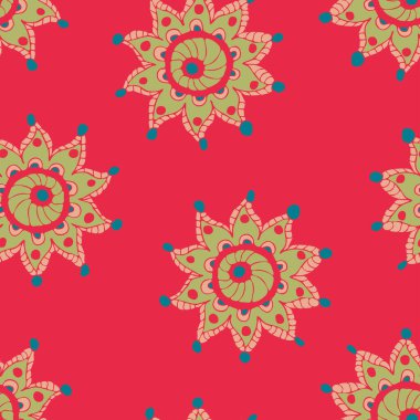 Soyut çiçekli kusursuz vektör deseni parlak pembe arka planda çiçek açar. Basit çingene çiçekli duvar kağıdı tasarımı. Romantik boho moda tekstili.