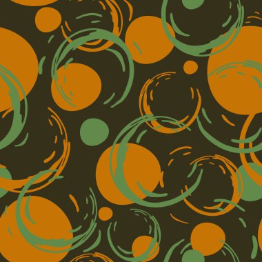 Kahverengi arka planda leke dokusu olan kusursuz vektör deseni. Sanatsal retro balon duvar kağıdı tasarımı. Dekoratif boya dökülmüş moda tekstil.