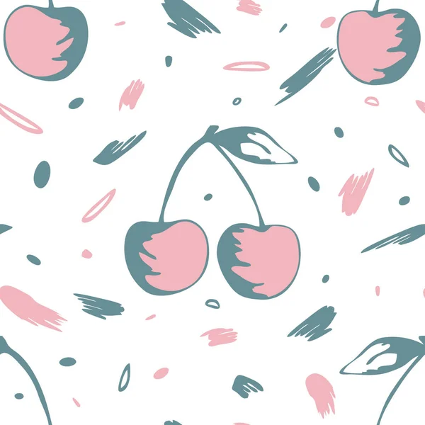 无缝隙矢量图案 白底手绘樱桃 简单的水果浆果墙纸的艺术设计 装饰时尚纺织品 — 图库矢量图片
