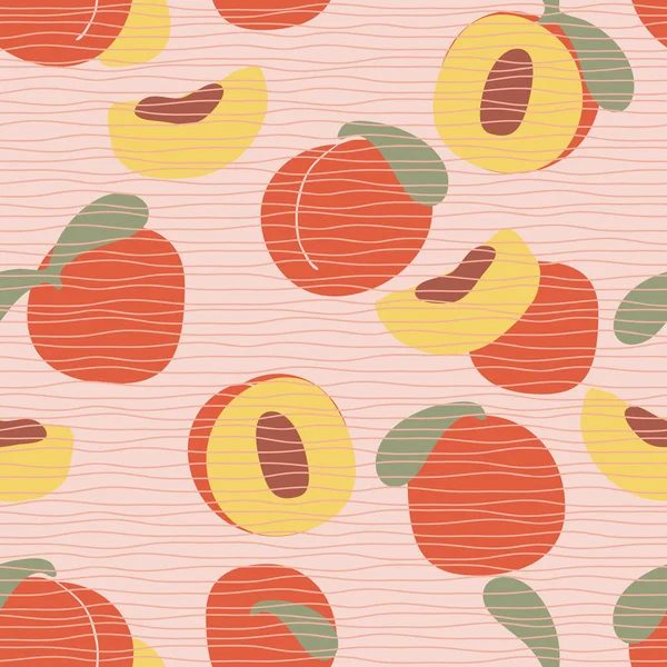 Seamless Vector Pattern Textured Peach Pink Background Artistic Apricot Fruit — Stock Vector