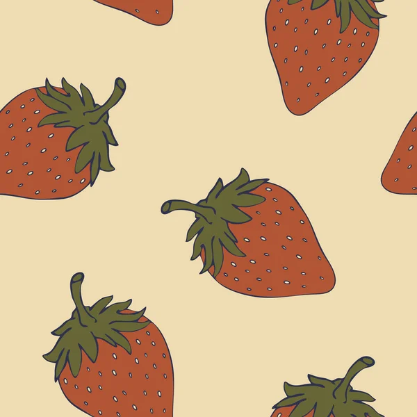 Nahtloses Vektormuster Mit Alten Erdbeeren Auf Gelbem Hintergrund Einfaches Sommer Stockillustration