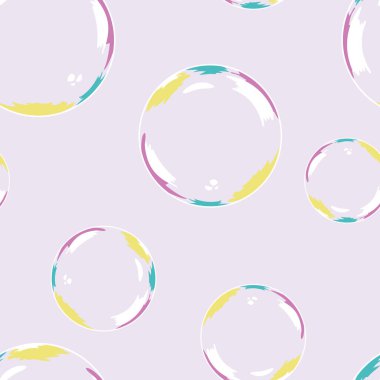 Pembe arka planda sabun köpükleri olan kusursuz vektör deseni. Basit bir köpüklü duvar kağıdı tasarımı. Dekoratif bebek moda tekstili.