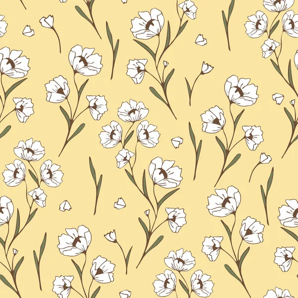 Nahtloses Vektormuster Mit Blumenwiese Auf Gelbem Hintergrund Einfaches Sommer Tapeten Stockillustration