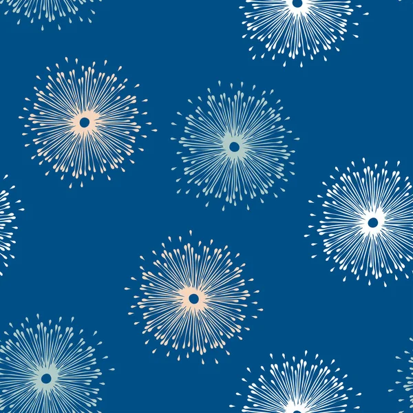 Mavi arka planda çiçek patlaması olan kusursuz vektör deseni. Basit pofuduk çiçek duvar kağıdı tasarımı. Dekoratif modern moda tekstili.