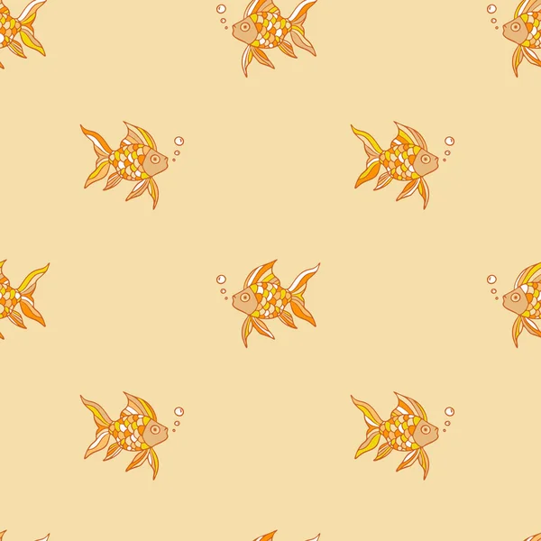 Sarı arka planda süs balığı olan kusursuz vektör deseni. Basit bir şans sembolü duvar kağıdı tasarımı. Dekoratif su altı moda tekstili.