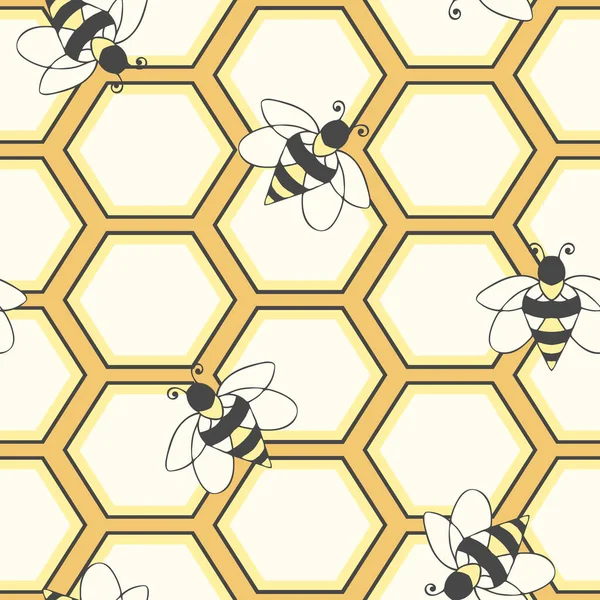 Seamless Vector Pattern Bees Honeycomb Yellow Background Simple Summer Insect — Stockový vektor