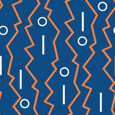 Seamless vector pattern with retro zigzag texture on blue background. Simple geometrical home decor wallpaper design. Decorative cool fashion textile.