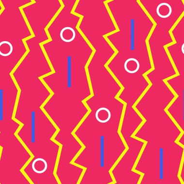 Pembe arka planda parlak pop dokusu olan kusursuz vektör deseni. Basit geometrik retro duvar kağıdı tasarımı. Dekoratif moda tekstili.