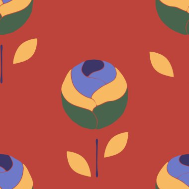 Kahverengi arka planda retro çiçekli kusursuz vektör deseni. Organik soyut, eski, çiçek desenli duvar kağıdı tasarımı. Dekoratif şakayık moda tekstili.