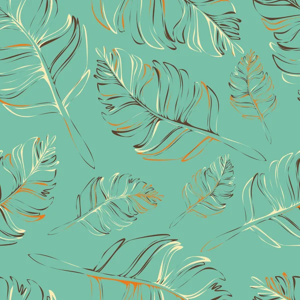 Seamless Vector Pattern Feather Texture Pastel Green Background Simple Modern — Stok Vektör