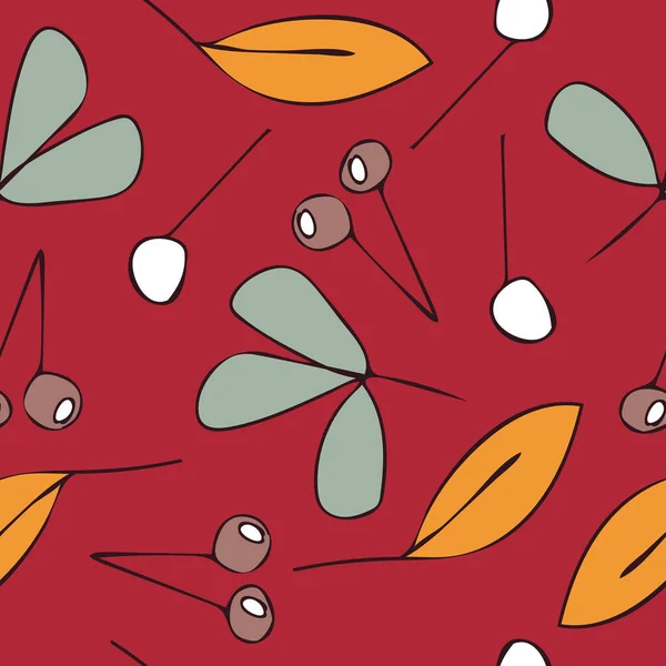 Seamless Vector Pattern Autumn Cherry Red Background Simple Juicy Berry — 스톡 벡터