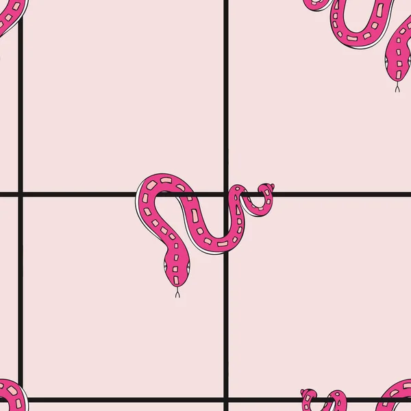 Seamless Vector Pattern Hanging Snake Pink Background Simple Tropical Animal — Stockový vektor