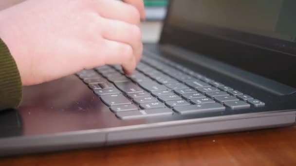 Young beautiful girl in glasses works at a laptop. Closeup hands — Stock Video