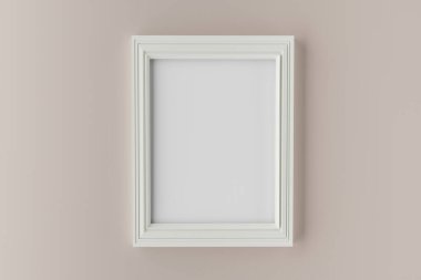 Bej duvardaki beyaz portre çerçeve modelleri. 3d hazırlayıcı