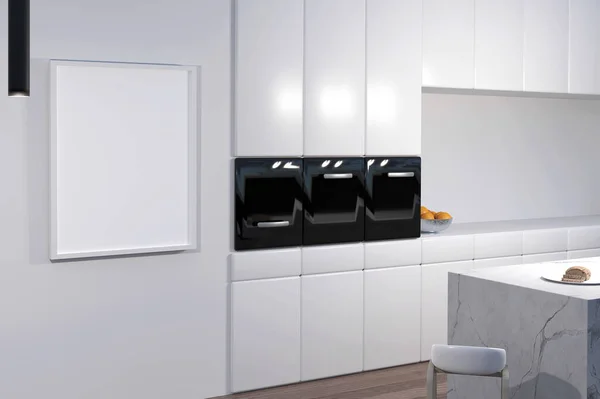 Cucina Interna Design Con Cornice Bianca Modellata Rendering — Foto Stock