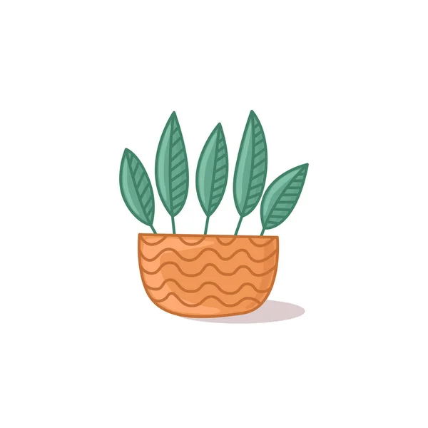 Potted houseplant. Vector illustration on a light background in a cartoon style with a shadow. Floral print for printing — Stock Vector