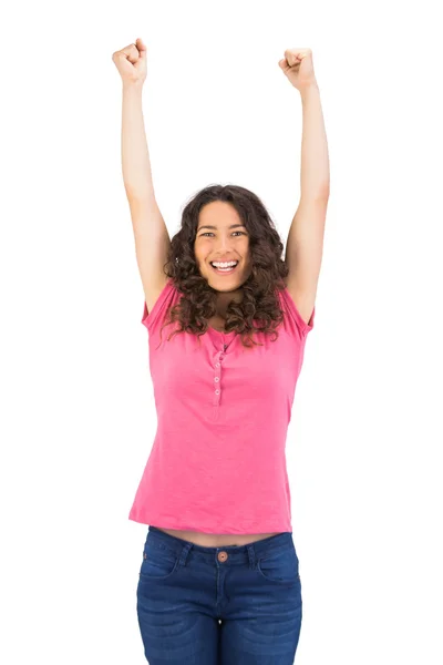 Cute casual brunette cheering — Stock Photo, Image