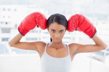 Kırmızı boks eldivenli ciddi rekabet modeli