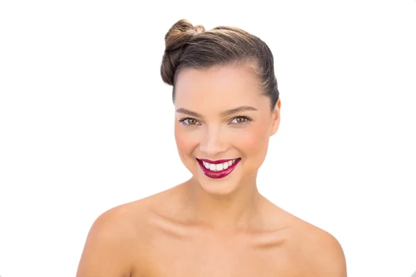 Pretty gorgeous woman with red lips smiling — Stock Photo, Image